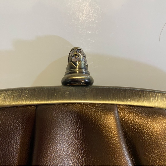 Bronze vegan leather clutch with brass hardware and rhinestones, GUC no strap - Picture 4 of 10